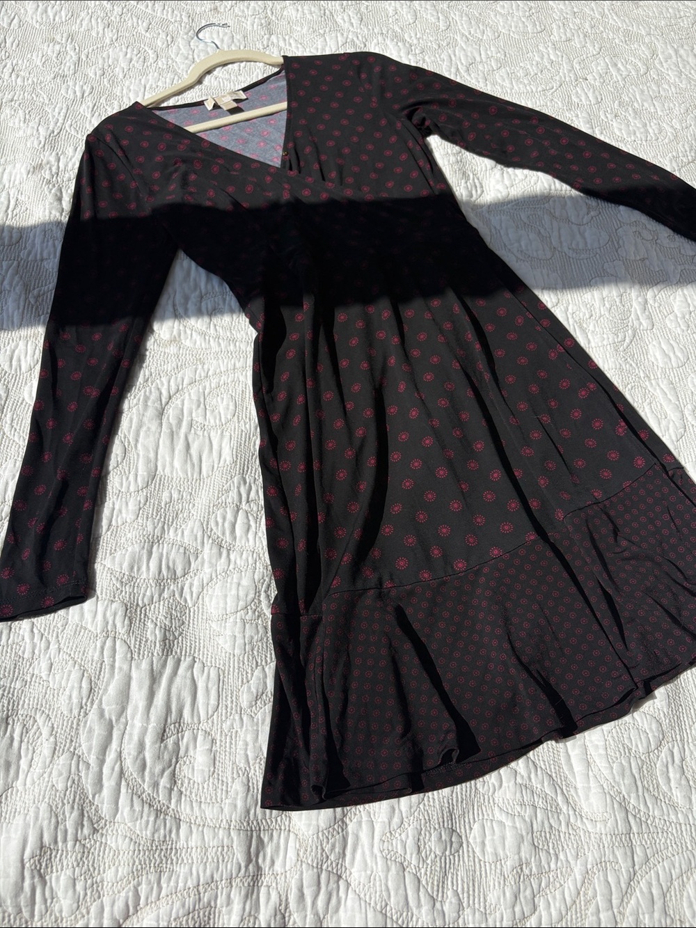 MICHAEL Michael Kors Black Dress with Burgundy Dot Print - Long Sleeve V-Neck